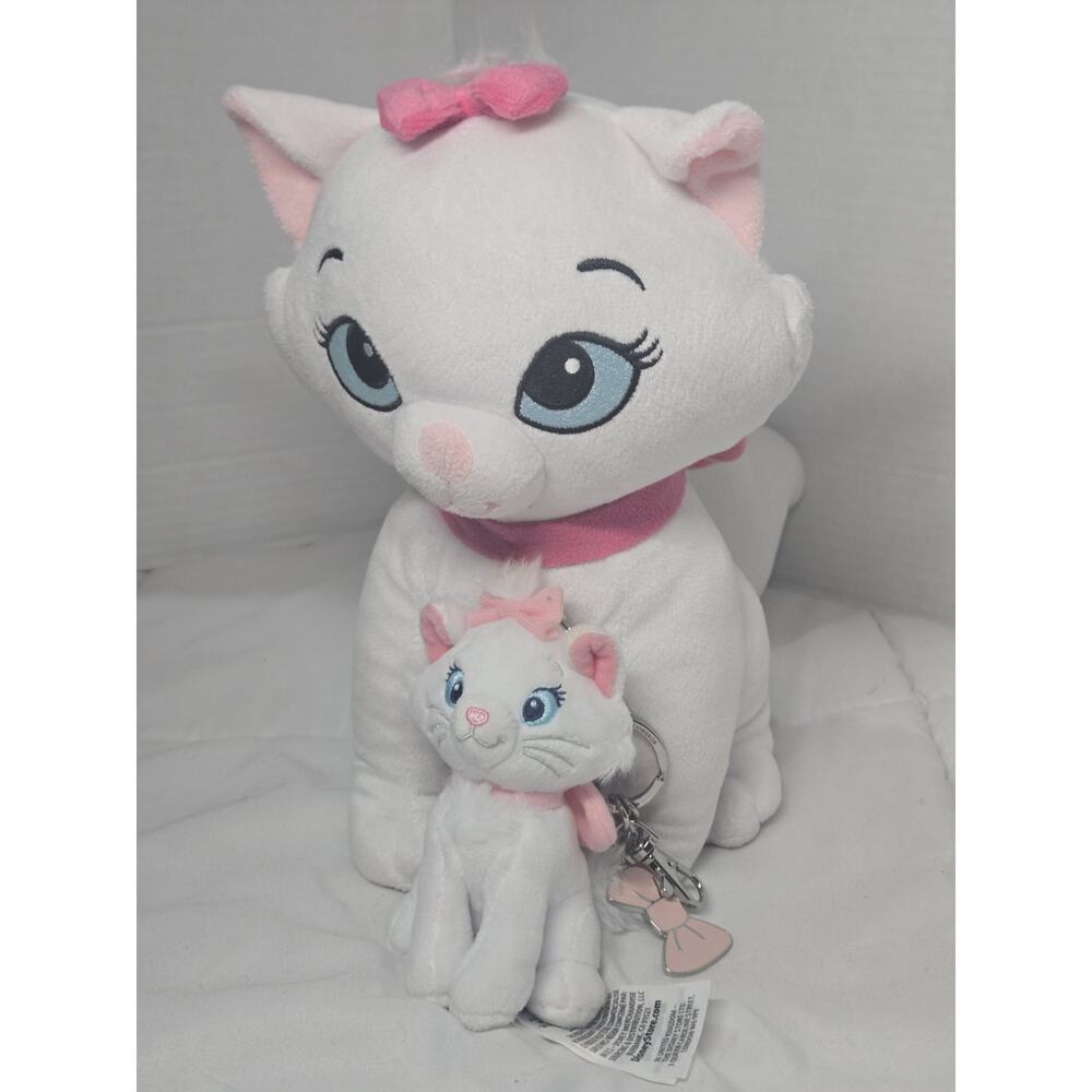 Disney Aristocats Marie Plush White Kitten Cat Pink Bow 11” Stuffed With Keychai